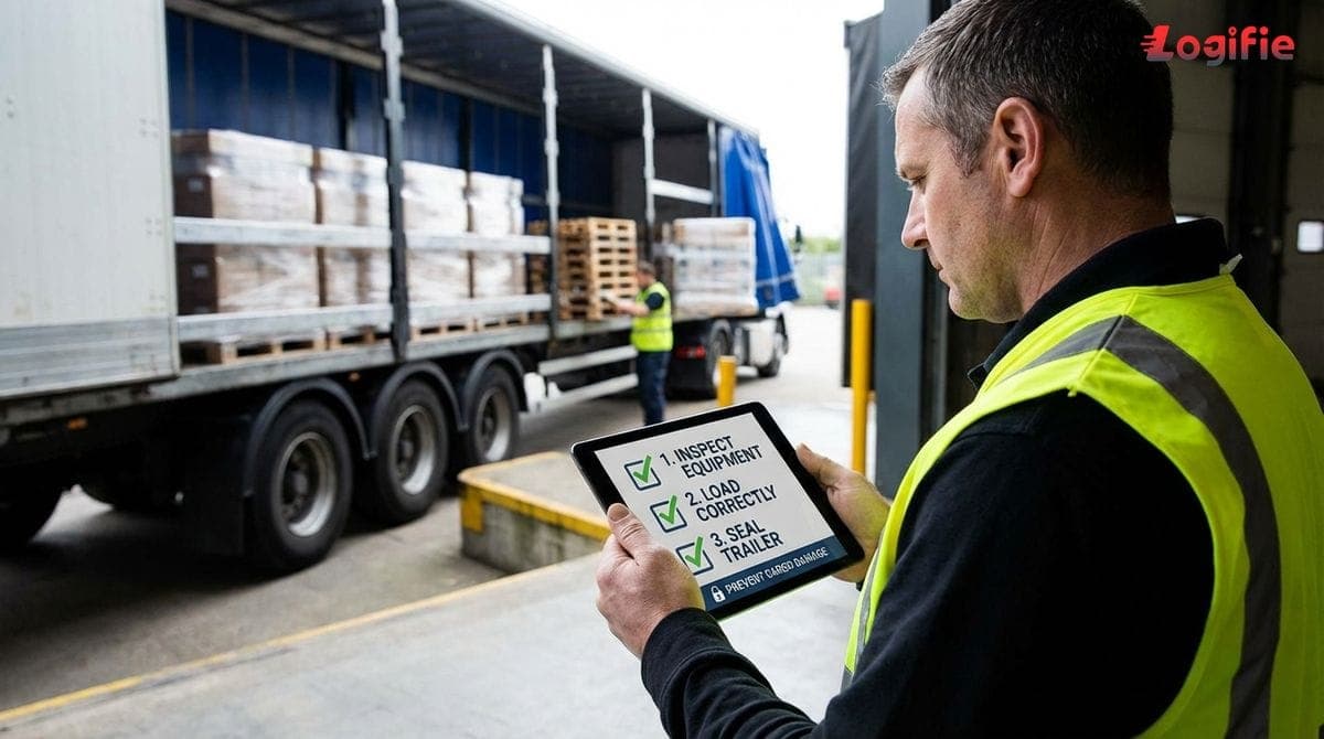 Sjekkliste som minner sjåføren om å inspisere utstyr, laste riktig og forsegle traileren