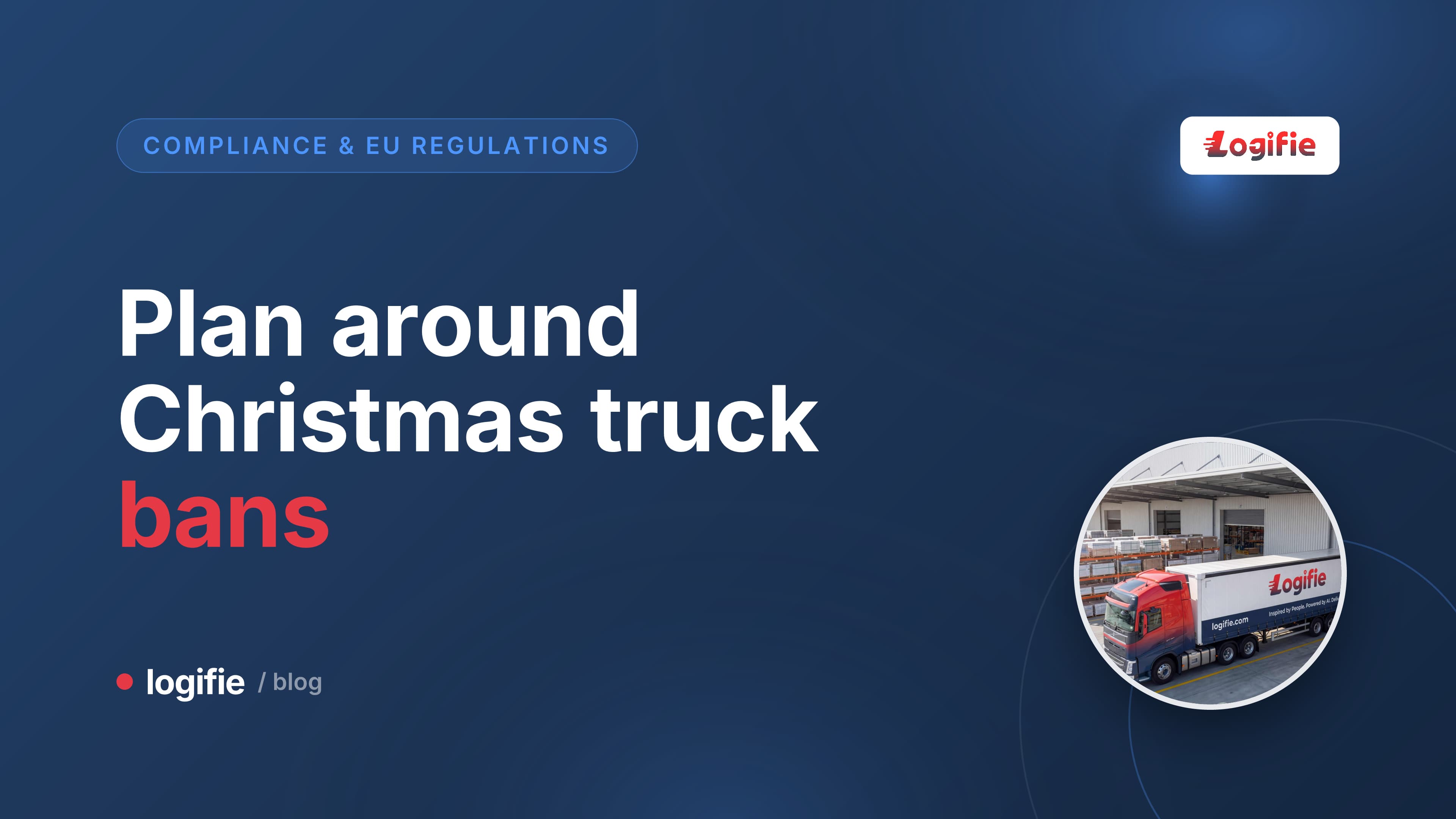 Editorial illustration of an abstract late December and early January calendar grid with a stylised HGV tractor unit parked at a motorway rest area at dusk and the Friday and Saturday columns highlighted in muted blues with warm amber accents