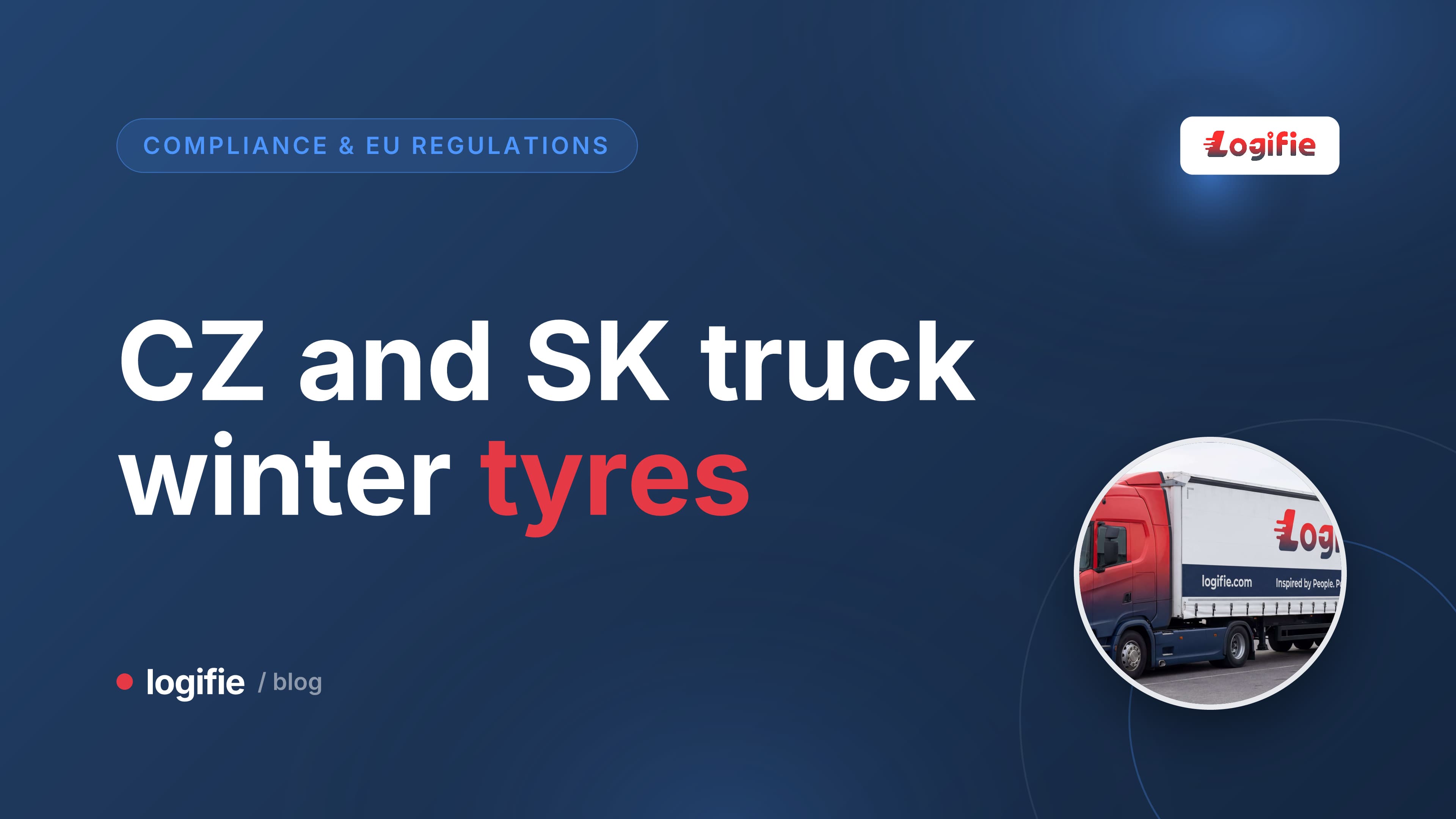 Truck drive axle with winter tyre and tread gauge in snow, illustrating Czech and Slovak truck winter tyre rules