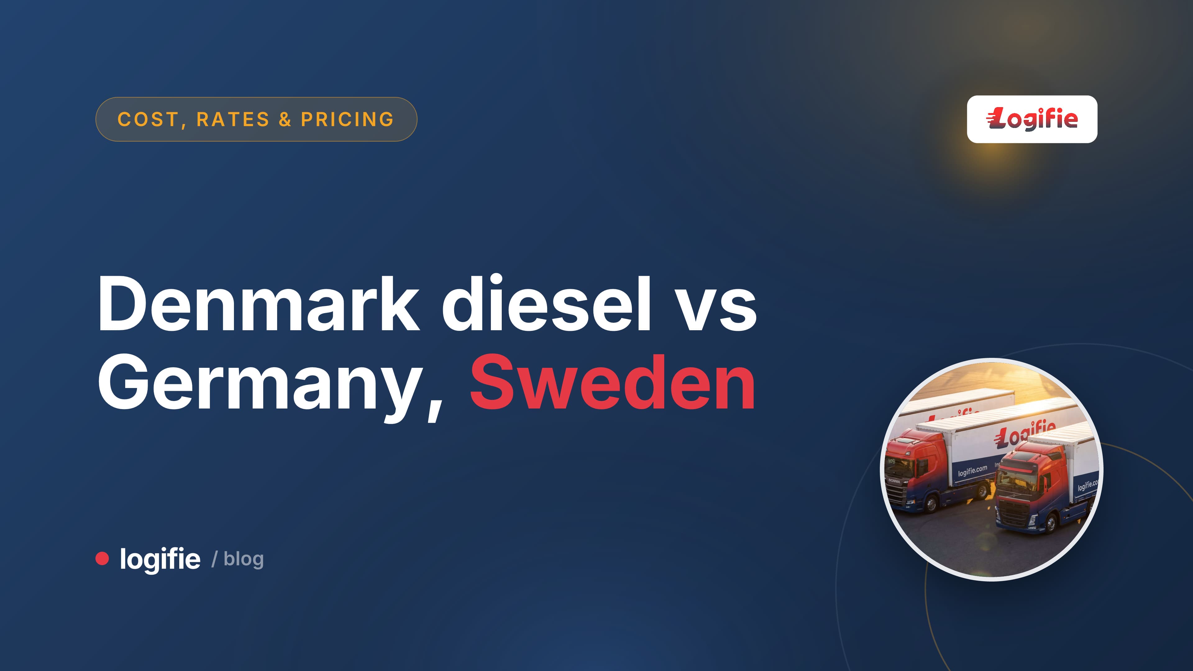 Three diesel pump nozzles of different heights with price tags, showing the Denmark diesel price for trucks against Germany and Sweden