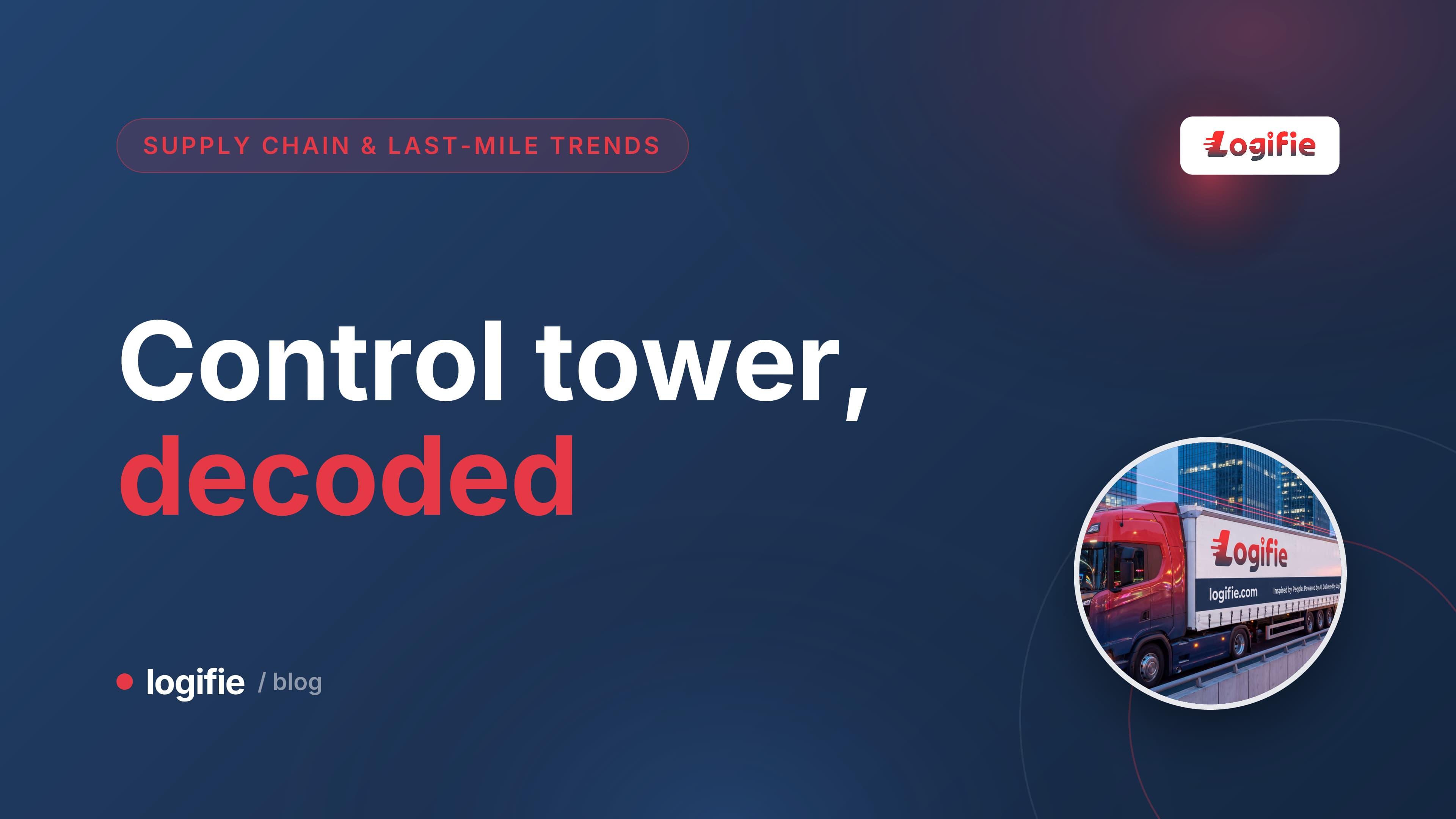 Editorial illustration of a logistics control tower drawing live truck positions, order data and electronic consignment records together over a European road freight corridor map, with exception alerts highlighted.