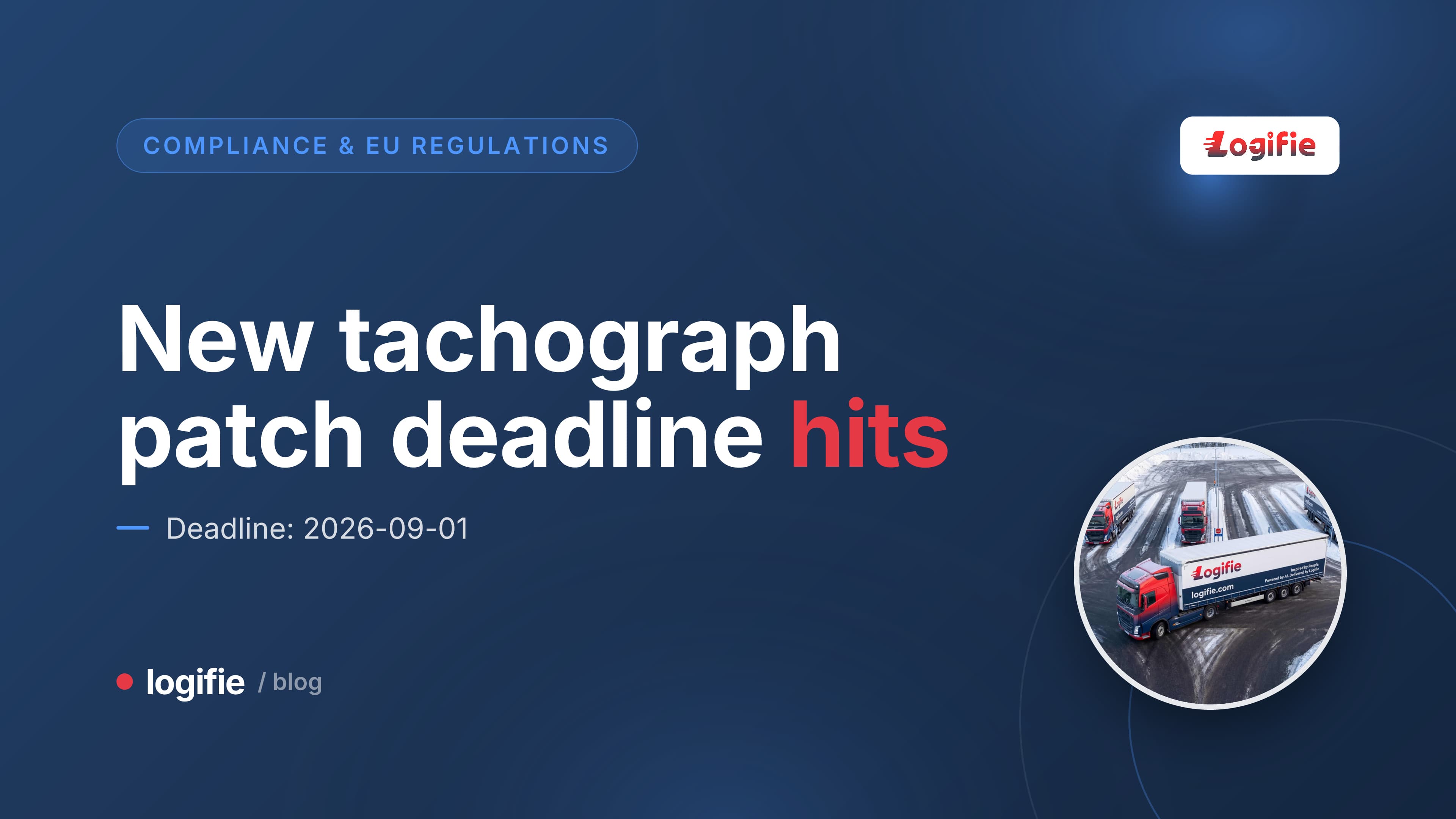 Editorial illustration of a second-generation smart tachograph unit with a software-update progress ring and padlock motif, symbolising the EU's 2026 mandatory security update deadline