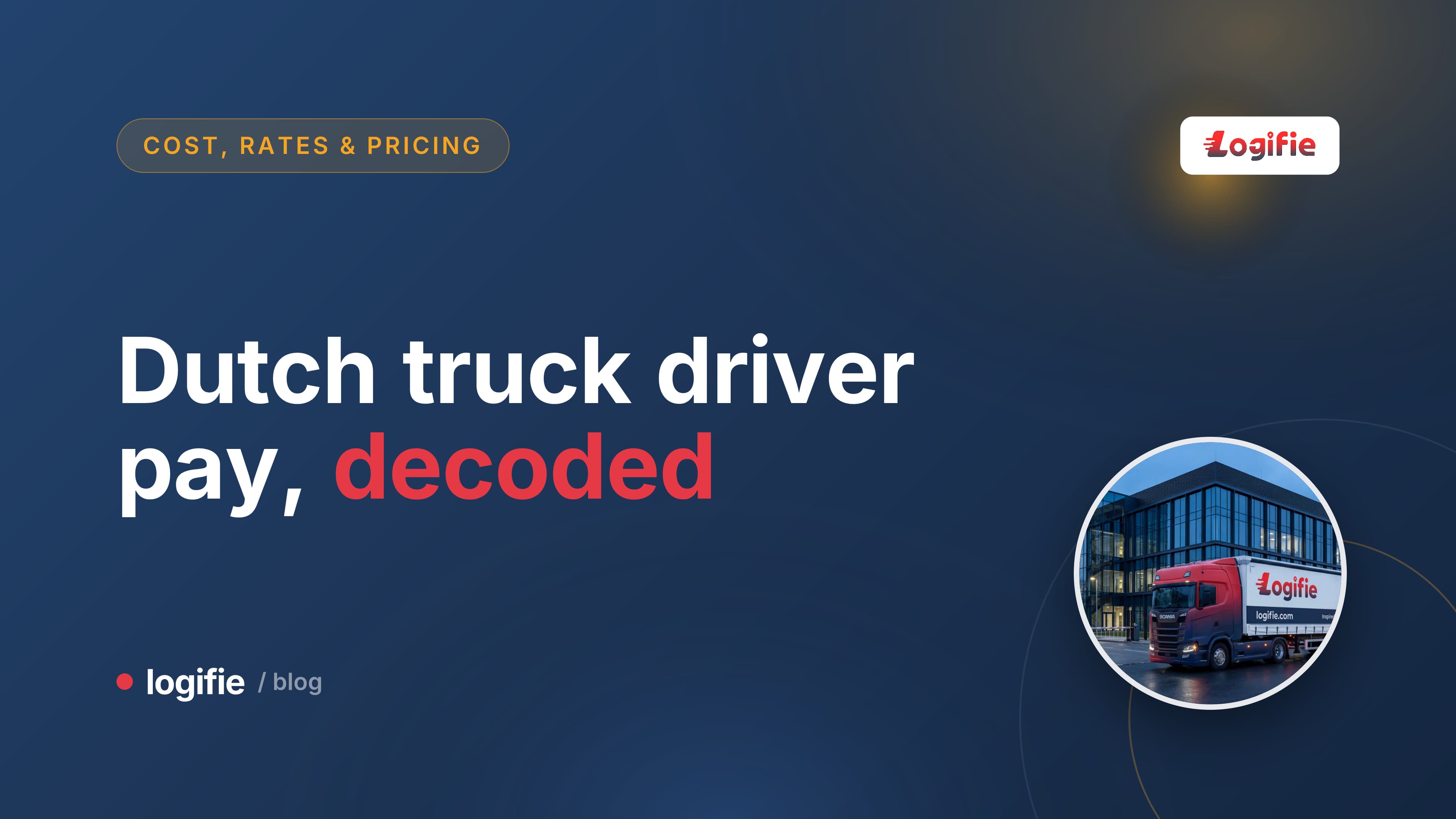 Editorial illustration of an eight-step pay-scale ladder beside a truck cab on a canal-side road in the Netherlands