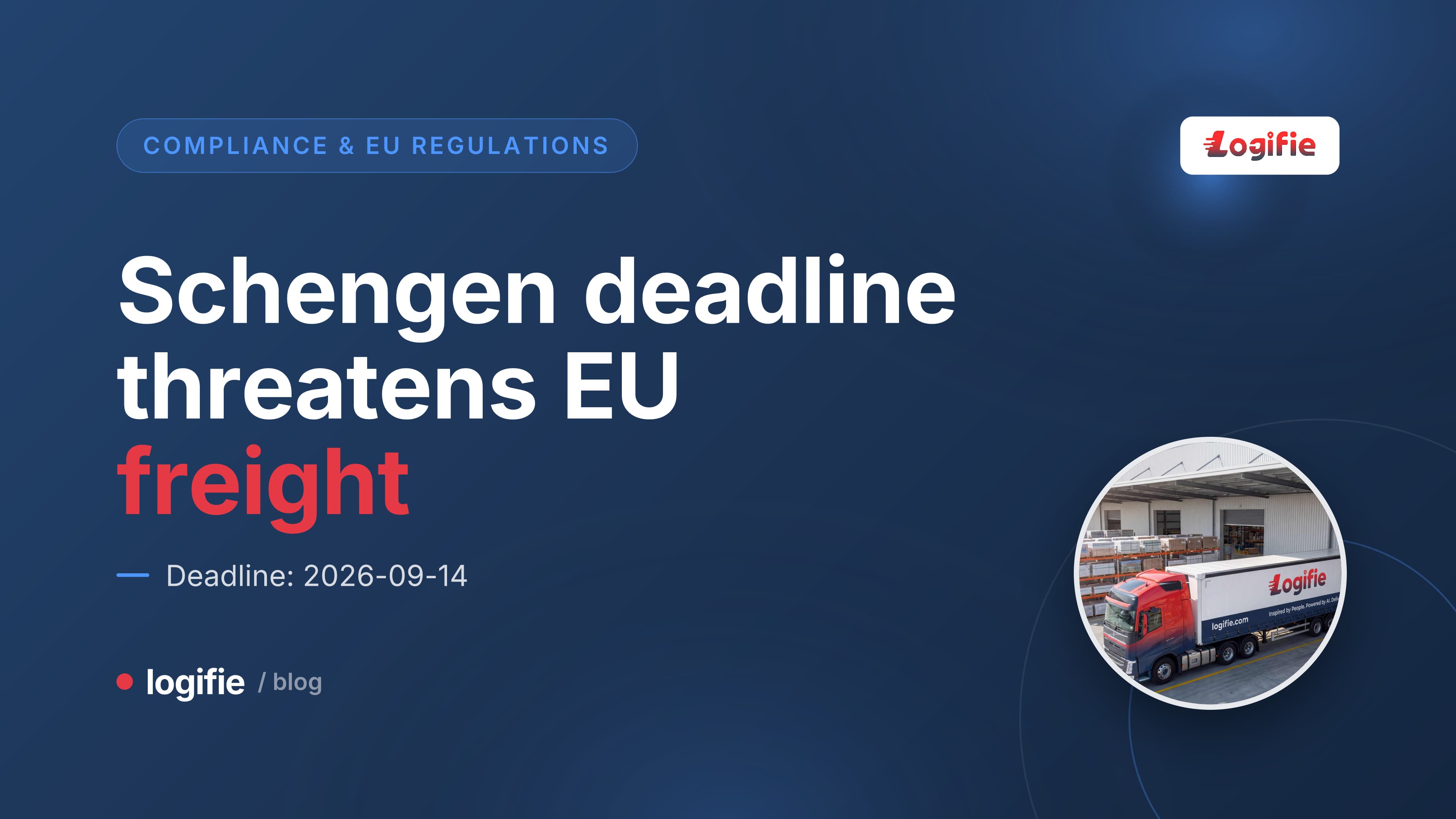 Editorial illustration of freight vehicles queued at an EU border crossing under Schengen 90/180 deadline pressure
